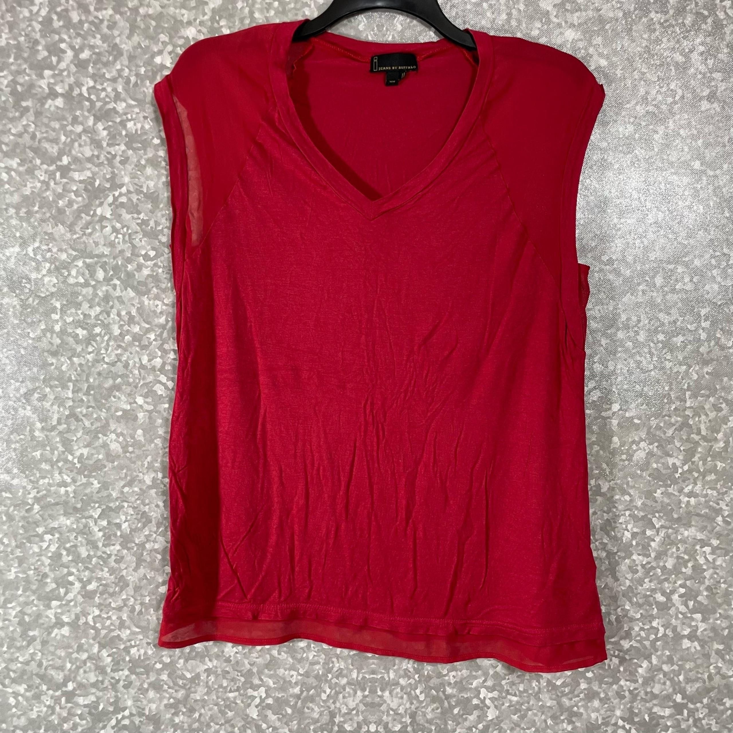 I Jeans by Buffalo Red Sheer Chiffon Raglan Sleeve Tee - Size Medium - V-Neck