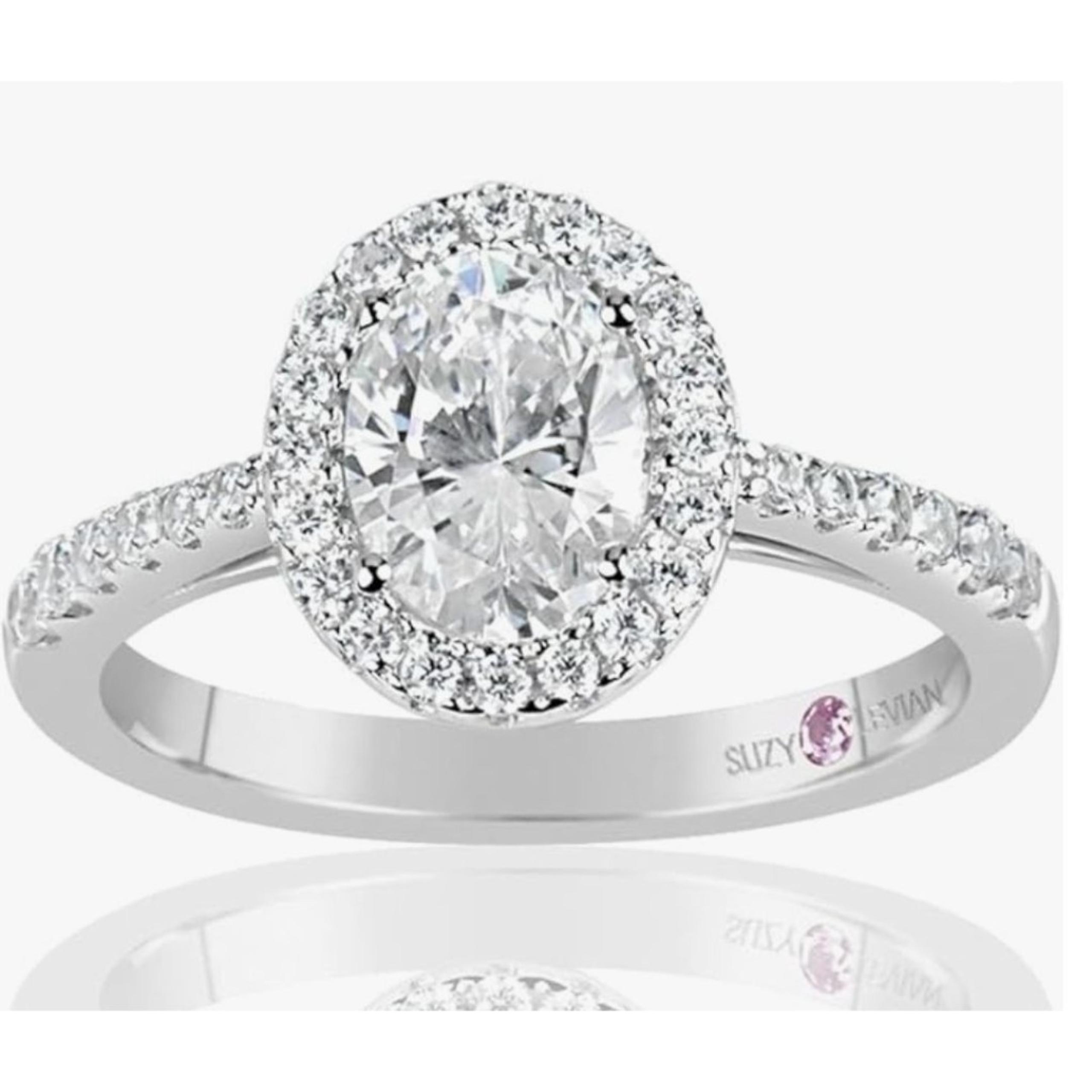 Suzy Levian Sterling Silver Oval Cut Cubic Zirconia Solitaire Engagement Ring 7