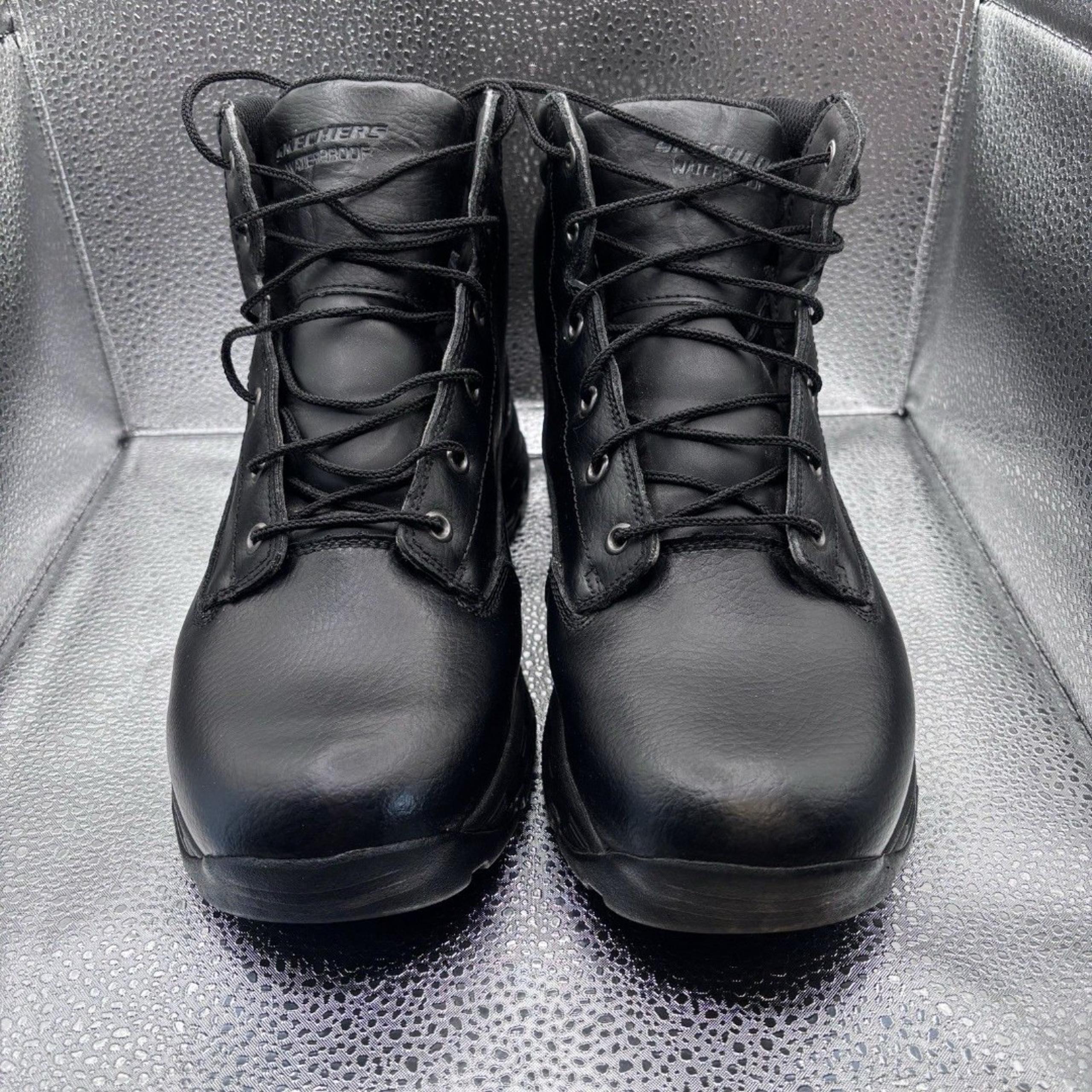 Skechers Men's 9 Morson Sinatro Black Leather Work Waterproof Ankle Boots 65330