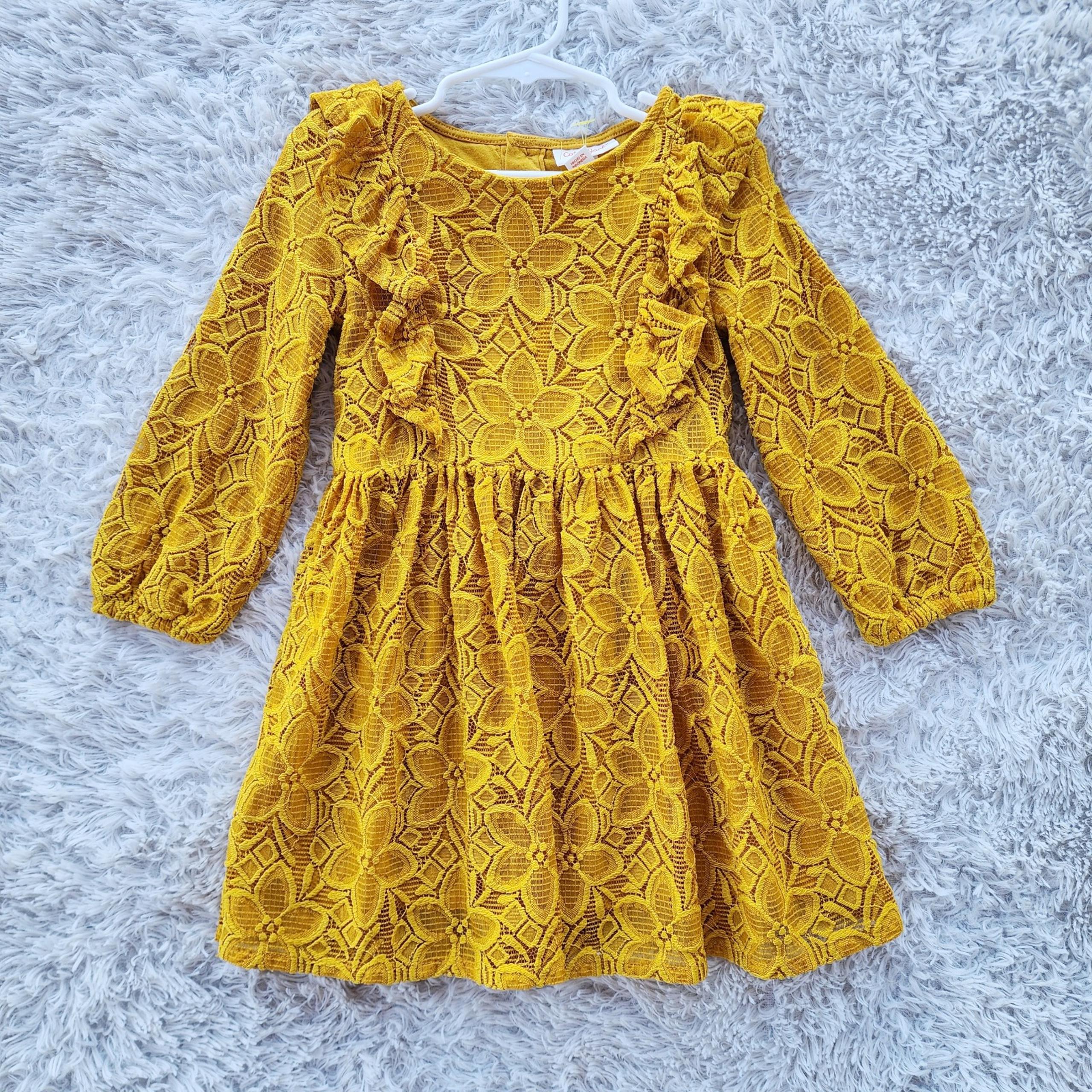Cat & Jack Mustard Yellow Floral Lace Girls Dress