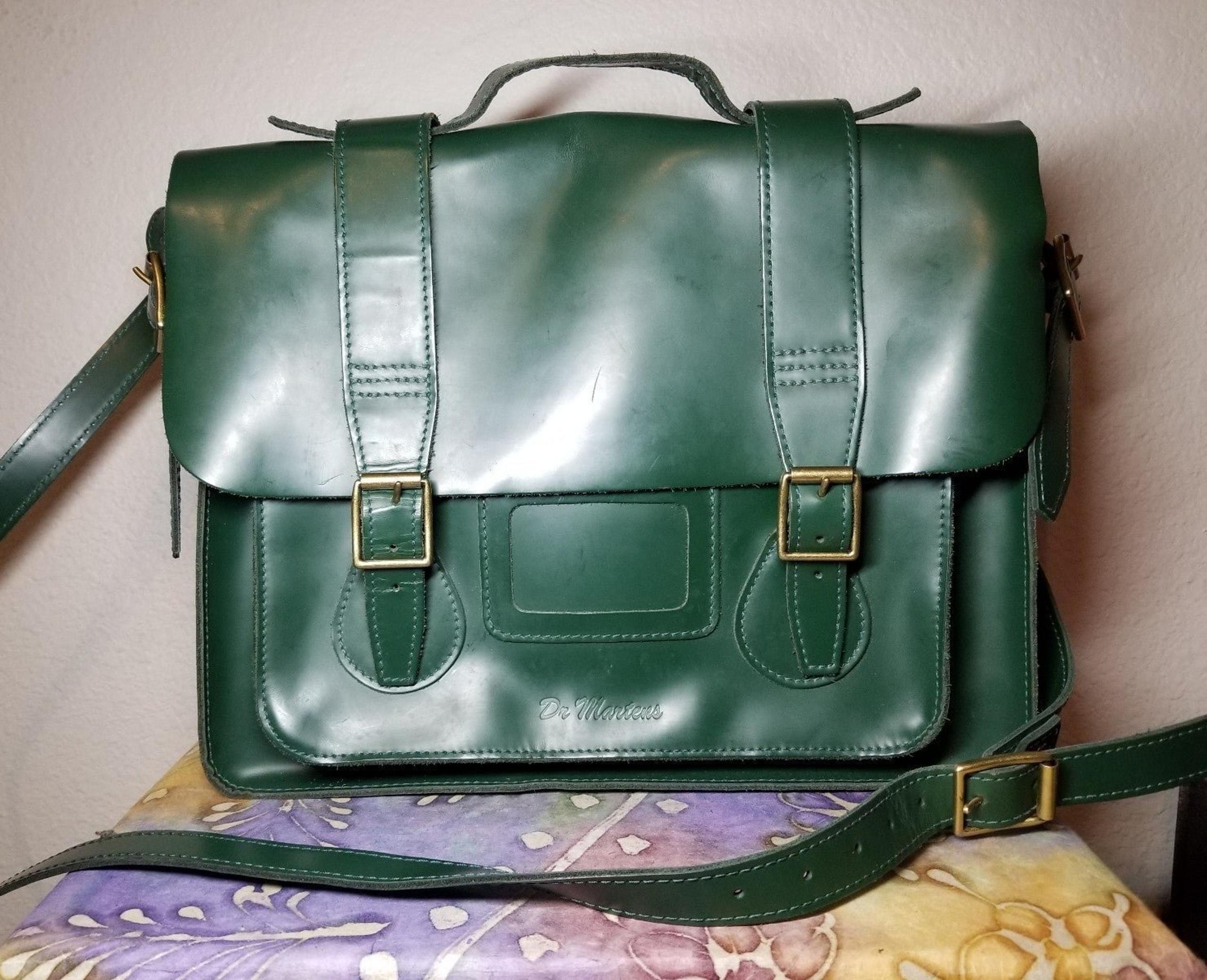 Dr Martens 14" Green Leather Messenger Bag