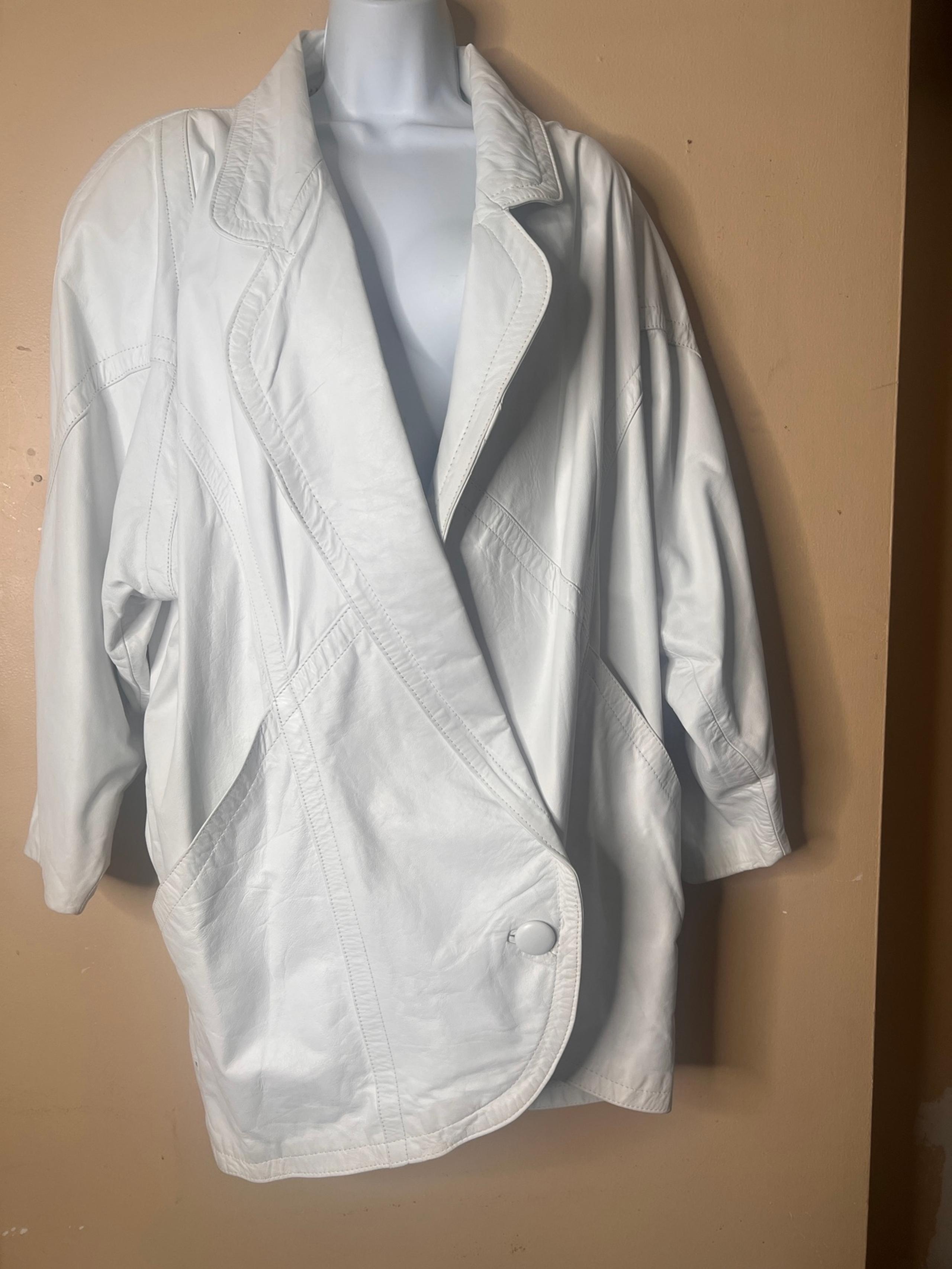Vintage 80s white leather slouch coat size large 12 14 women’s jacket