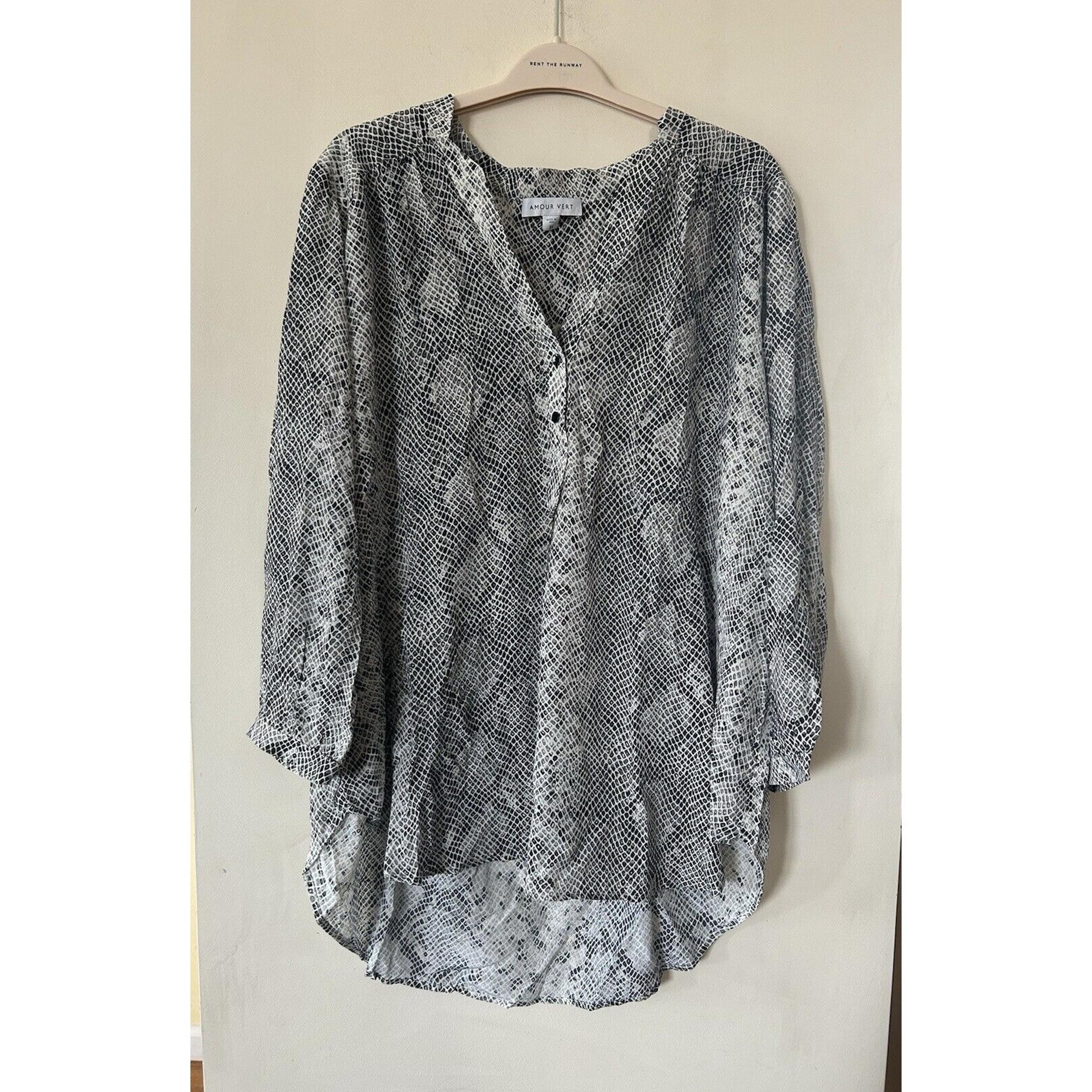 NEW Amour Vert Silk Blouse Tunic Serpentine 3/4 Sleeve Black & White Women's 3X