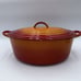 Descoware Flame Orange Cast Iron 4 Qt Oval Enamelware Pot Lid Dutch Oven Belgium