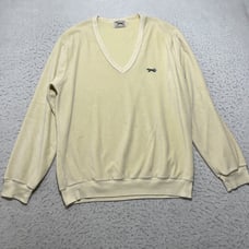 Vintage The Fox Velour JCPenney Mens Large V-Neck Velvet Yellow Sweater 1970s