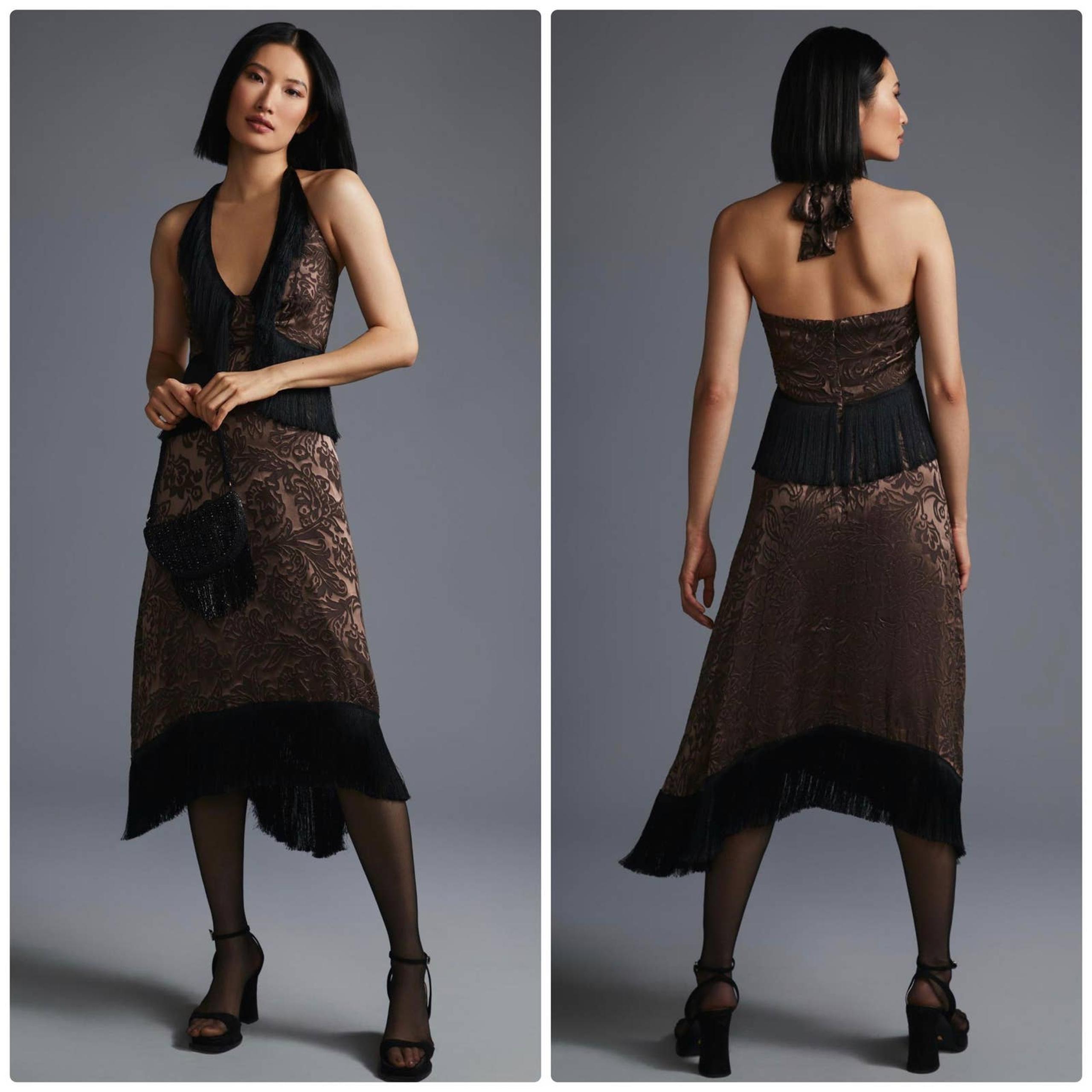 NWT Anthropologie Fringed Velvet Halter Dress