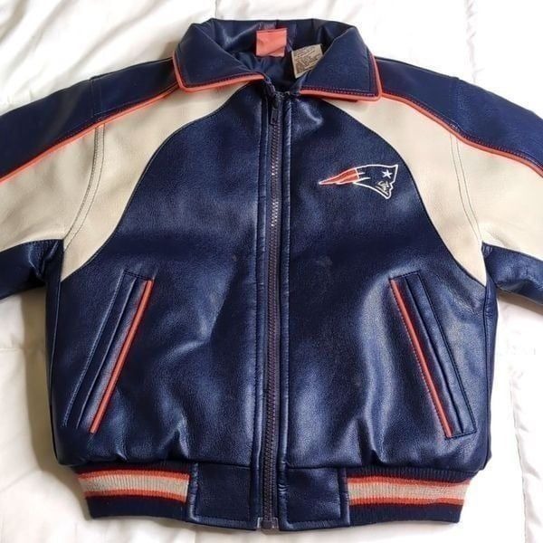 NFL New England Patriots Kids Medium (5-6) Faux Leather Sports Jacket Football