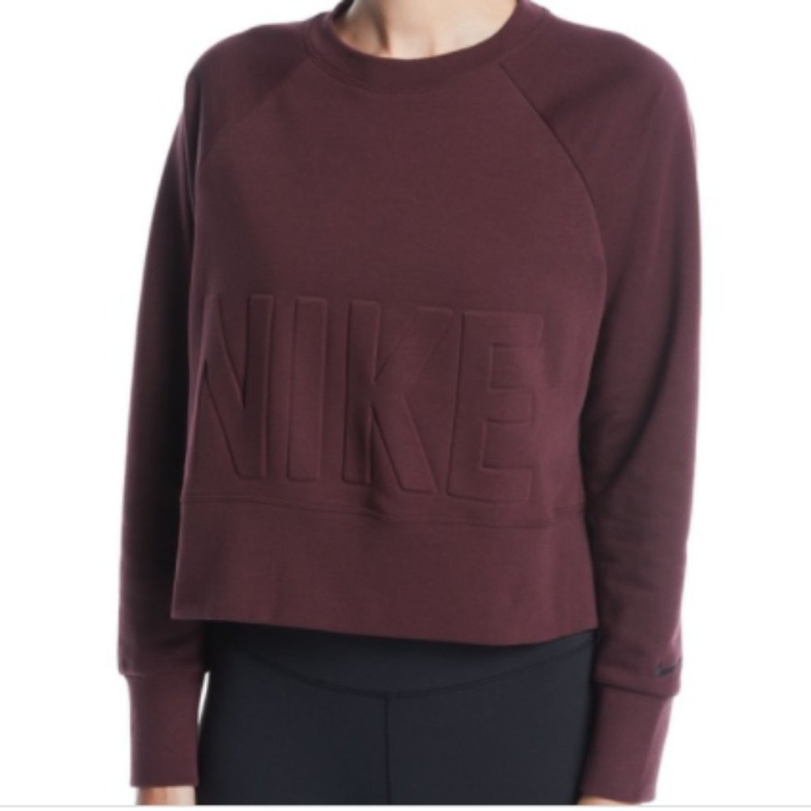 Nike Women's Crew Neck Versa Embossed Cropped Sweatshirt Burgundy Size S