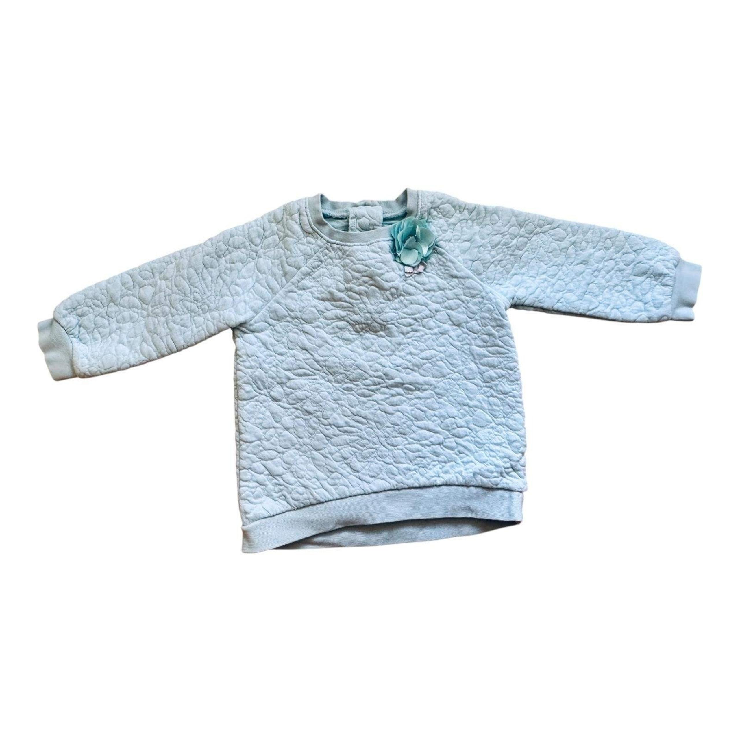 Baby Girls 18M Blue Quilted Sweatshirt Floral Pullover Long Sleeve - Little Me