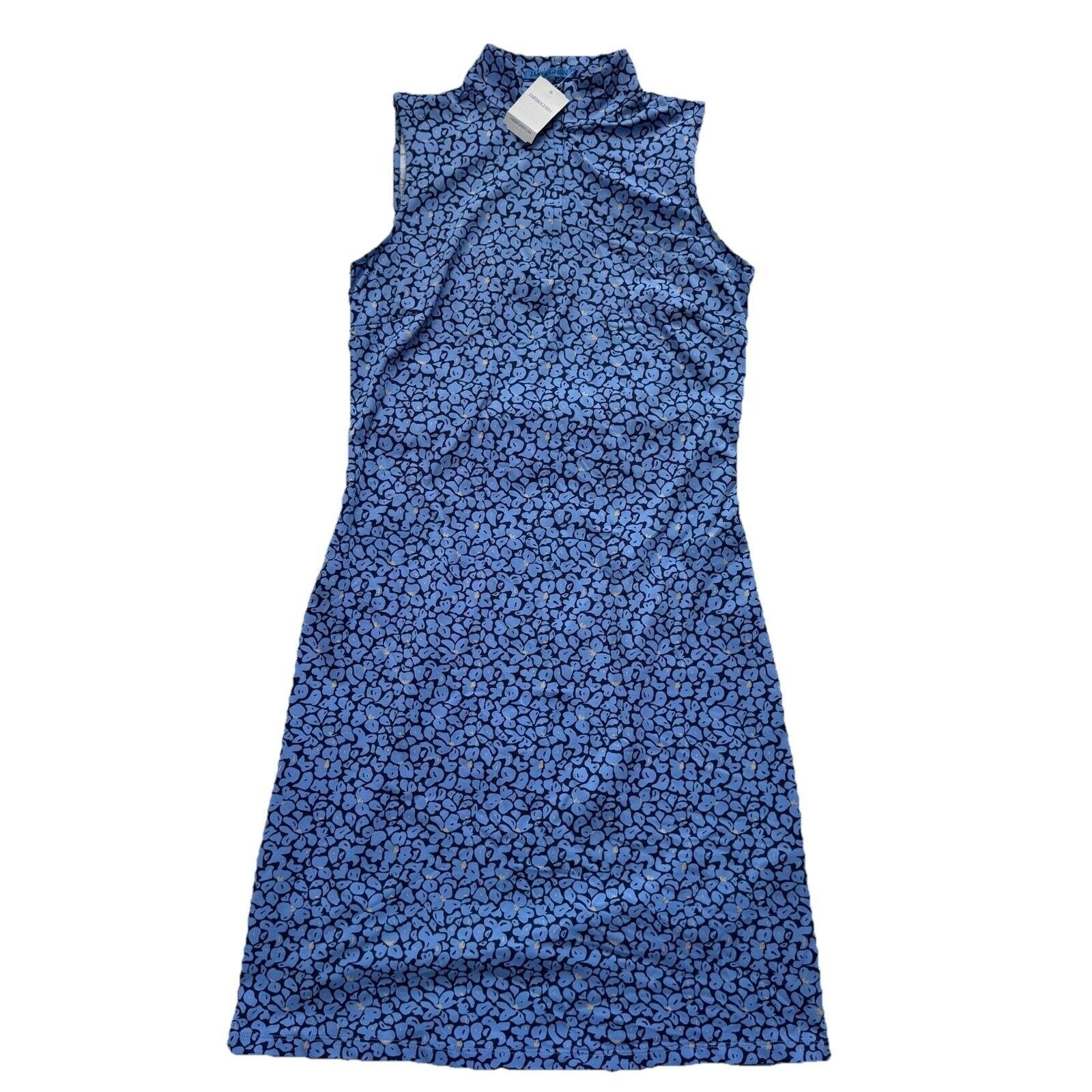J.McLaughlin Sleeveless Bedford Dress Floral Print Mock Neck Blue Size S