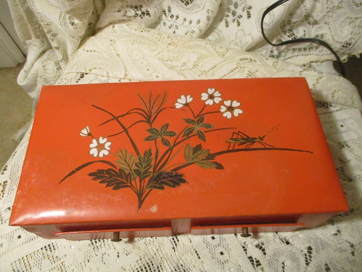 vintage hand painted wood, cardboard & paper jewelry box