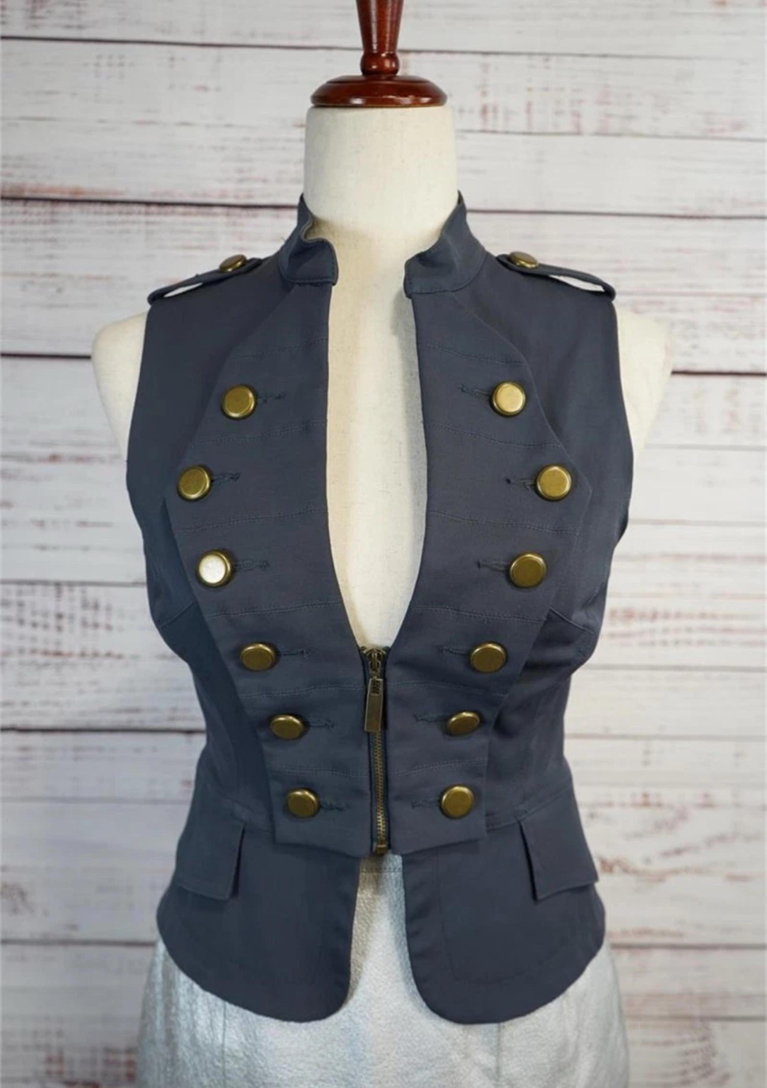 Military-Inspired Zip Front Vest - Size Small - Bebe
