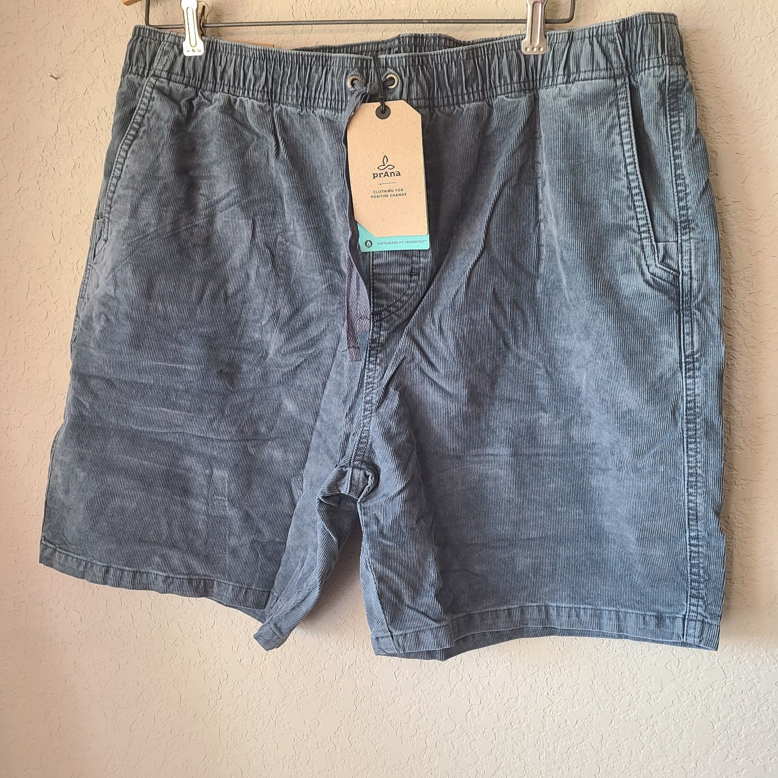 prAna Canyon Camp Shorts Men’s Corduroy Grey Blue XXL Organic Cotton Everyday
