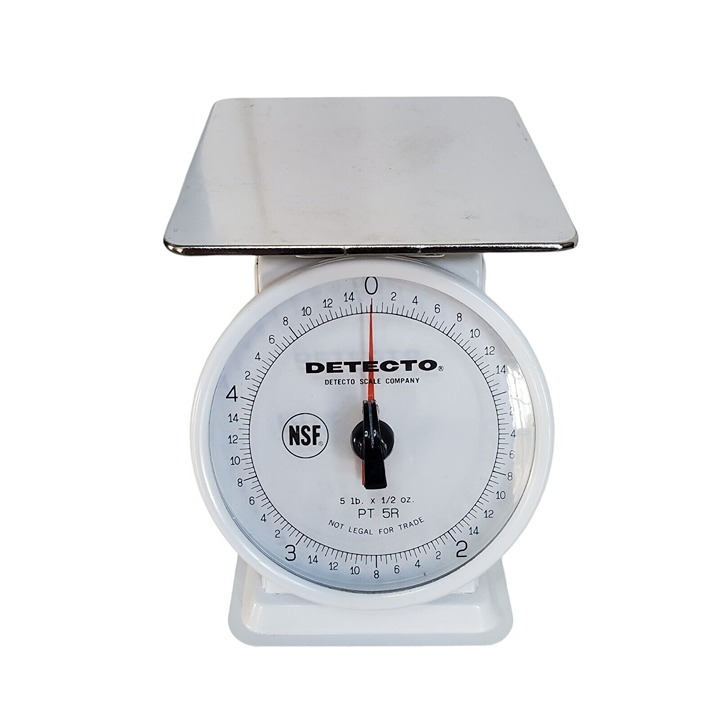 DETECTO PT-5R 5 LB Restaurant Kitchen Scale White Top Loading Rotating Dial