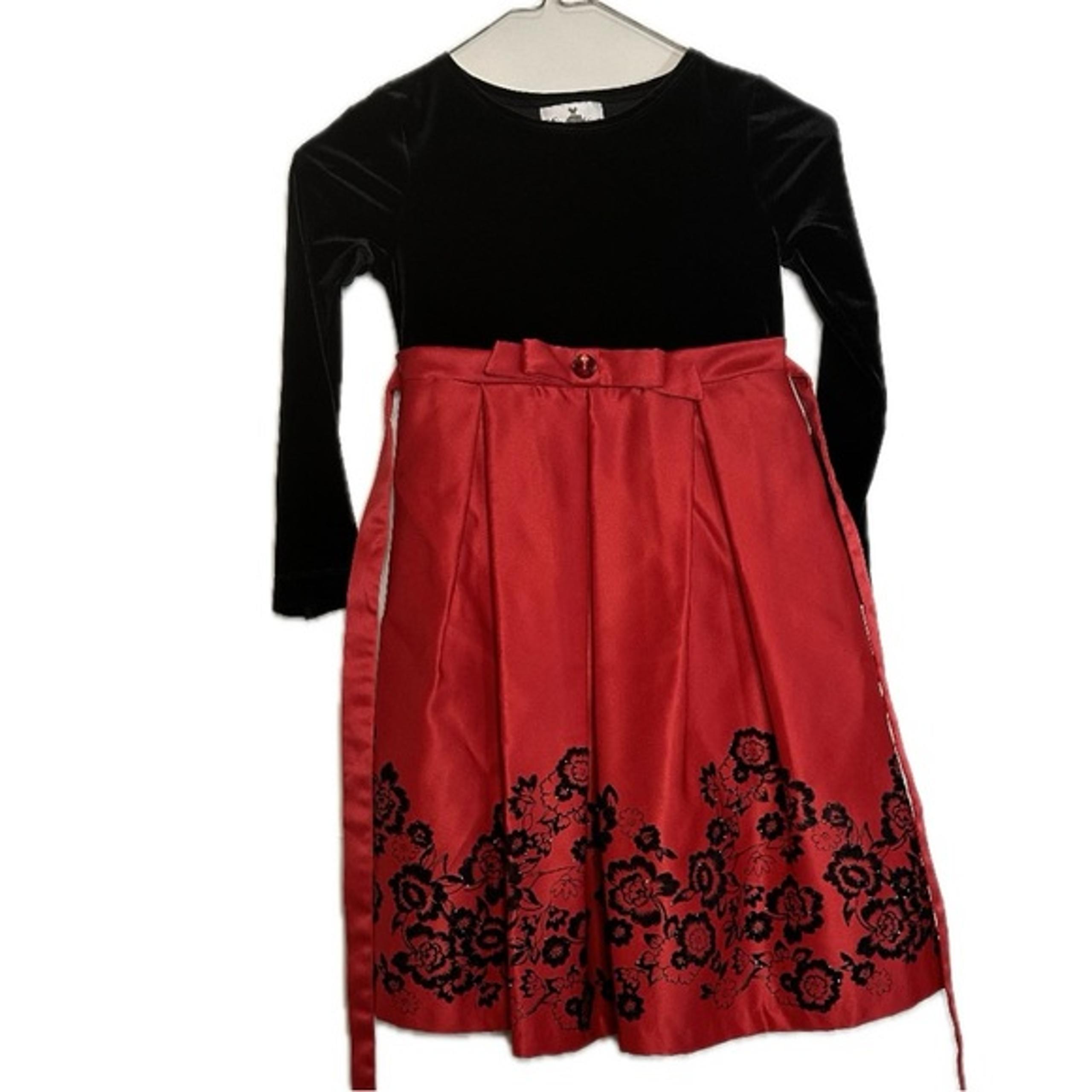 Rare Editions Girls Velvet Red & Black Special Occasion Dress Size 6