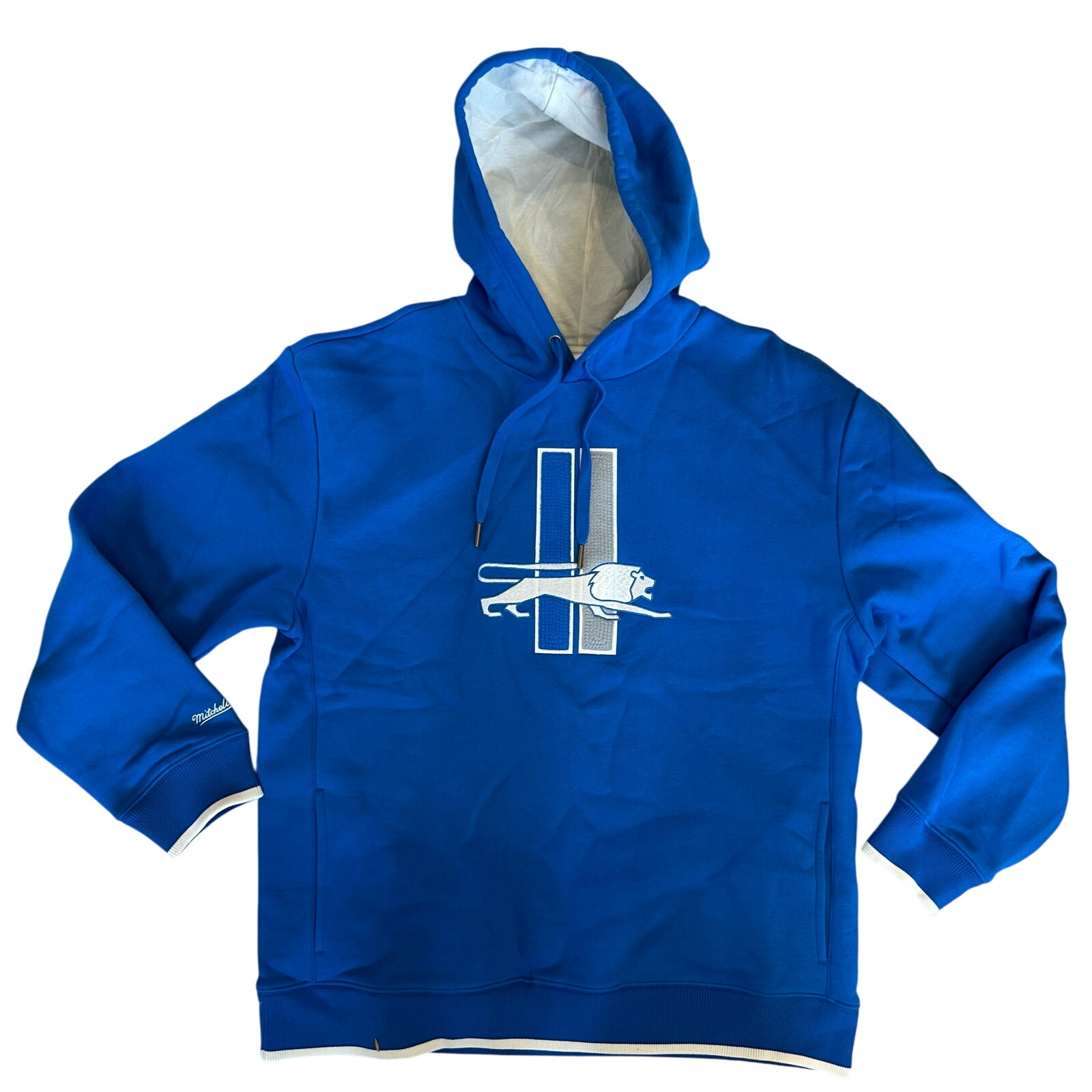 NWOT Men’s Mitchell & Ness NFL Detroit Lions Retro Logo Blue Hoodie Size Large