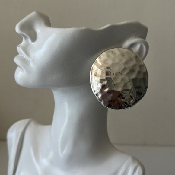 E&L Sterling Silver Round Oversized Hammered Earrings Israel D- 2in*