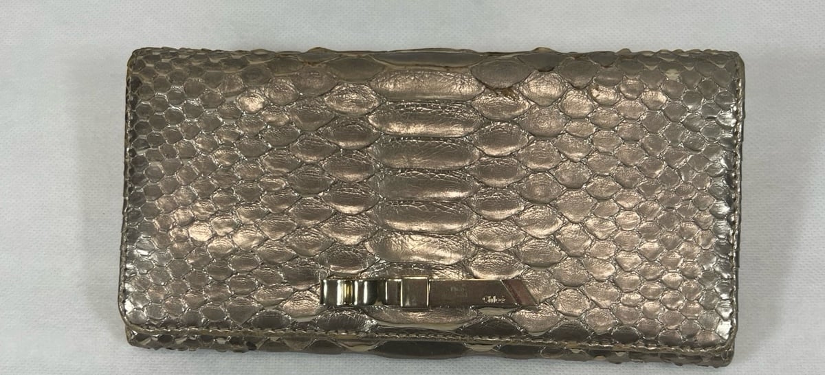 RARE Chloe Metallic Beige Python Flap Continental Wallet