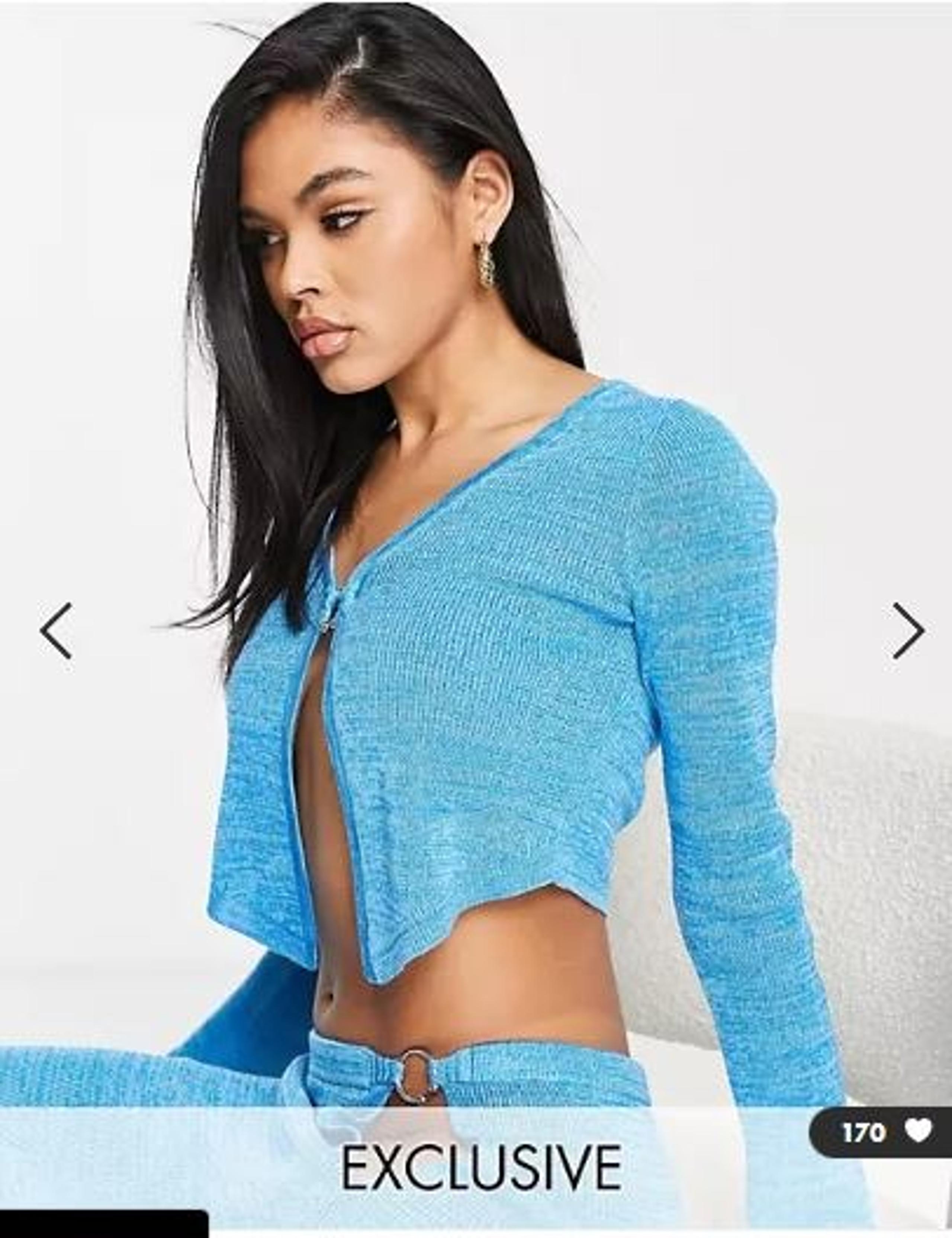 ASYOU ring detail space dye long sleeve knitted top in blue size 14