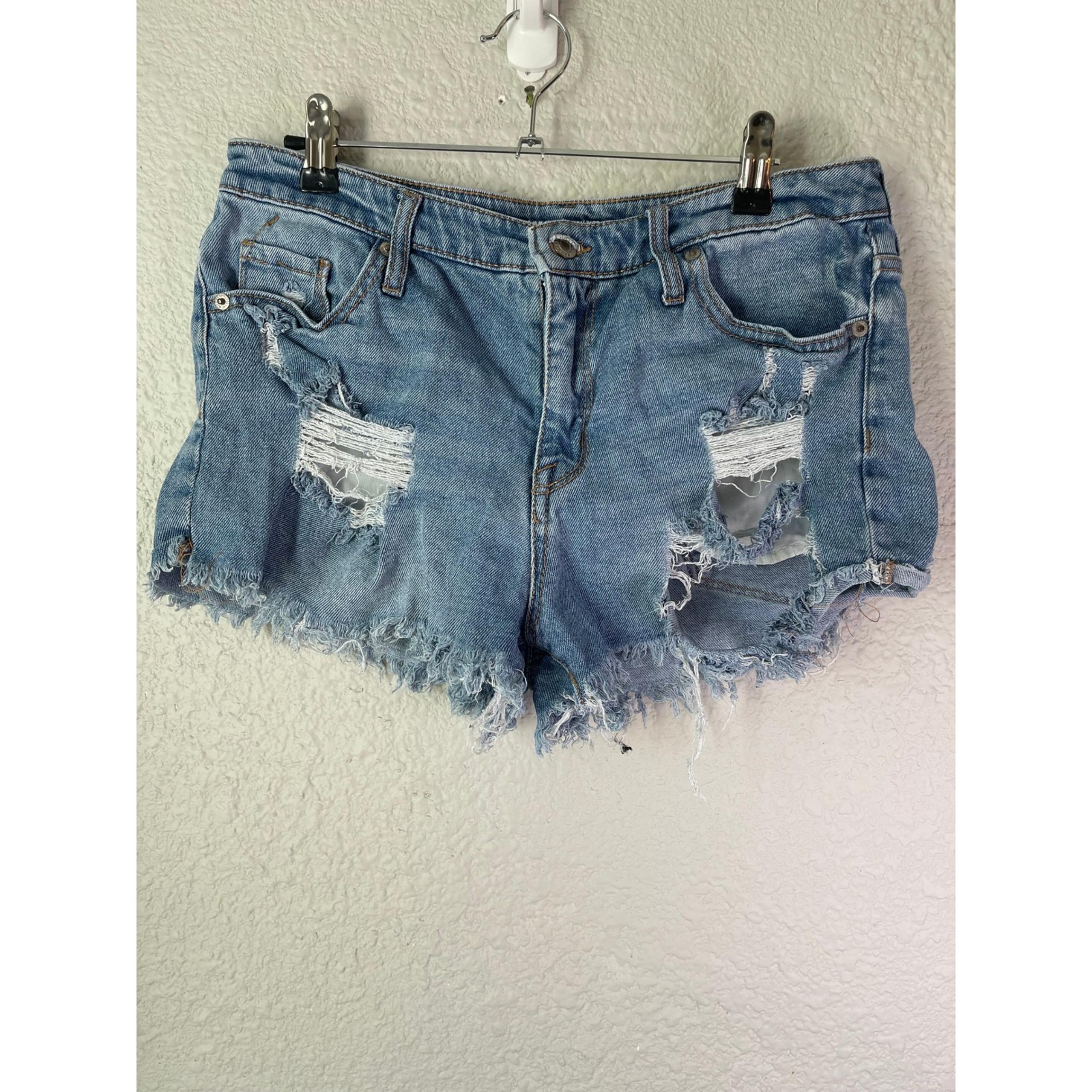 Mossimo Distressed Denim Shorts High Rise Frayed Hem Light Wash Size 10