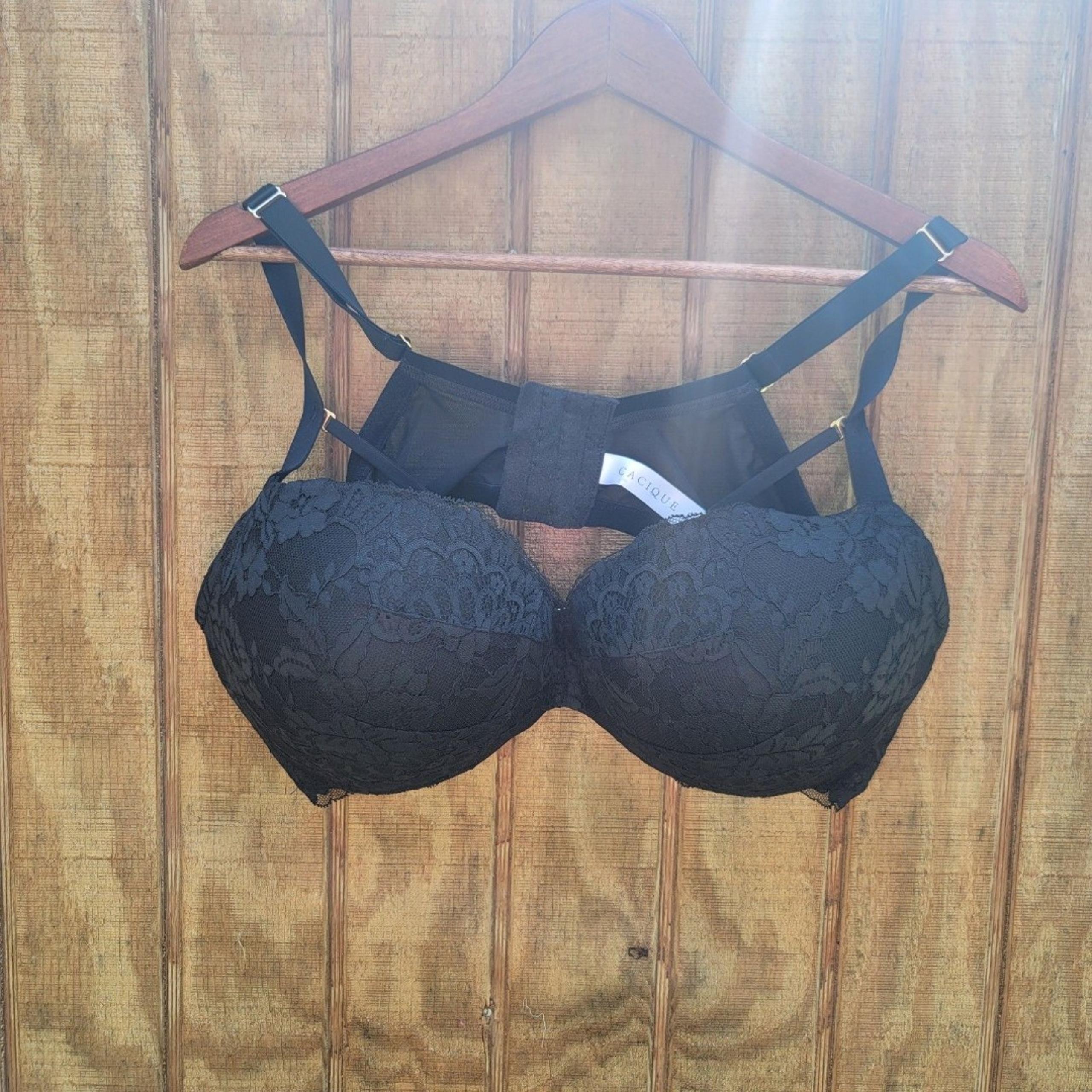Cacique Black Lace Boost Plunge Bra Womens Size 46D