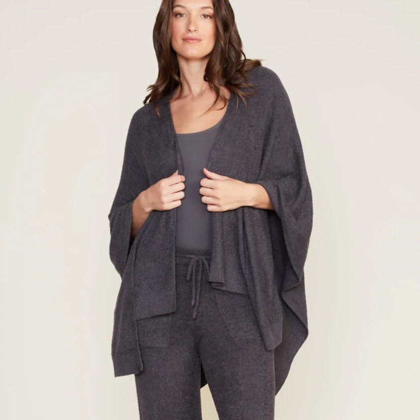 Barefoot Dreams Cozychic Weekend Wrap Cardigan Sweater in Dark Gray OS