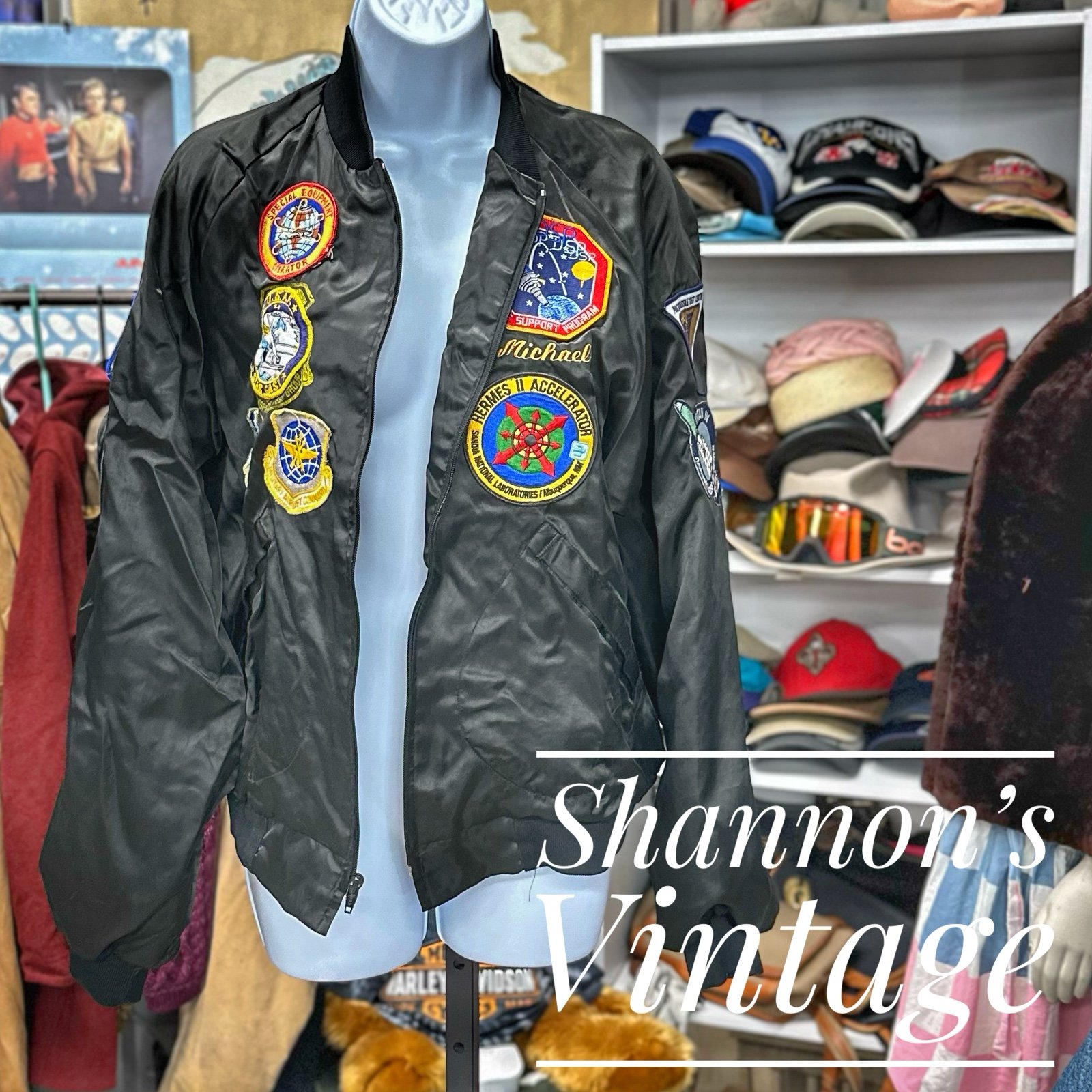 Air Force Shuttle Team VNTG sz medium embroidered with multi patch bomber jacket