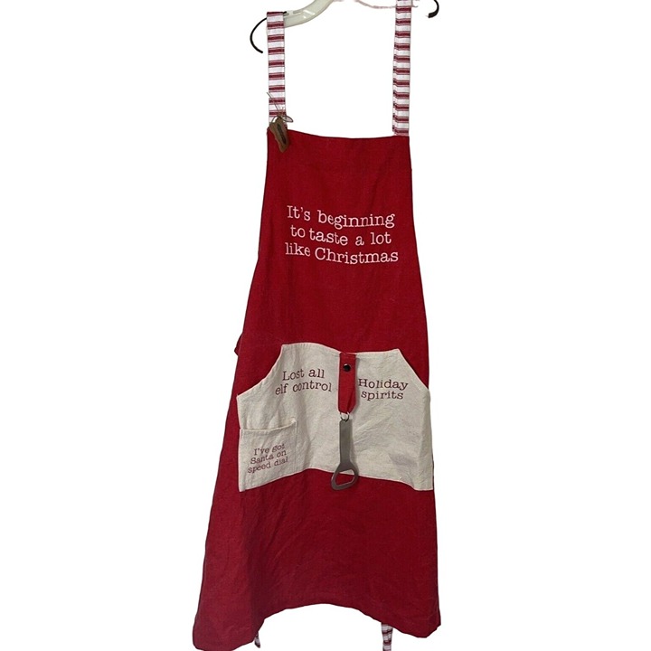 It's Beginning To Taste A Lot Like Christmas Apron Pckets Bottle Opener NWT