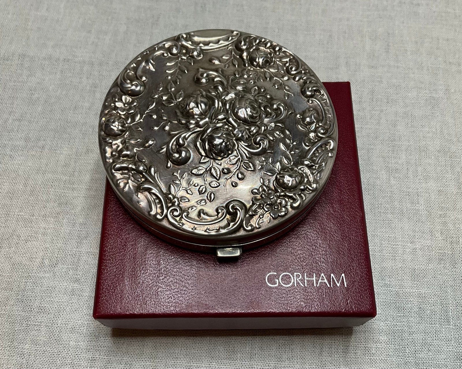 1950s GORHAM COMPACT for LOOSE POWDER _ EP STERLING SILVER in Orig. BOX VTG RARE