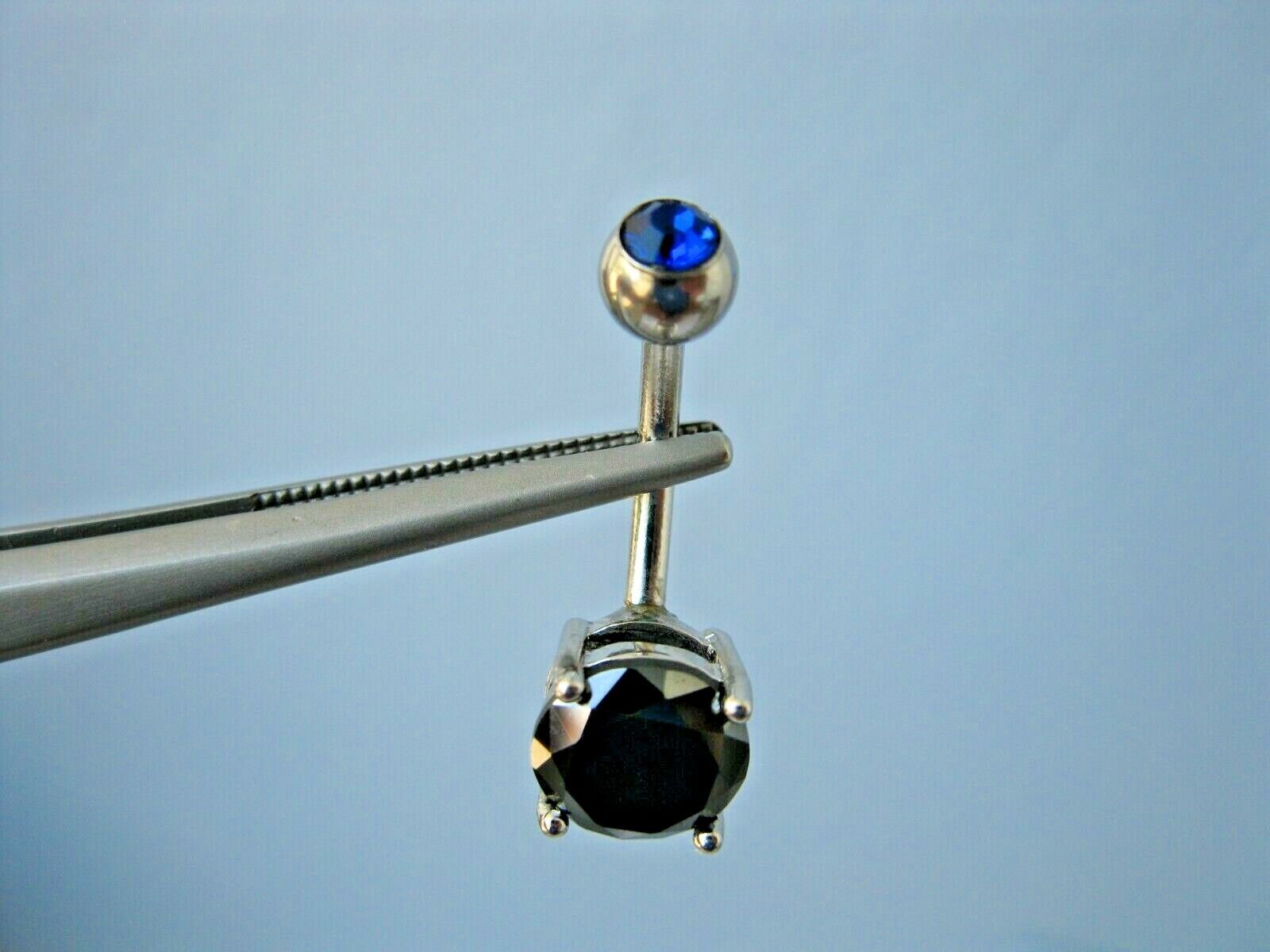 2.40ctw 100% REAL NATURAL BLACK DIAMOND BELLY RING,DOUBLE,CE RT,DIA TESTER,BLUE