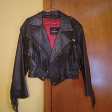 Black leather crop fringe jacked