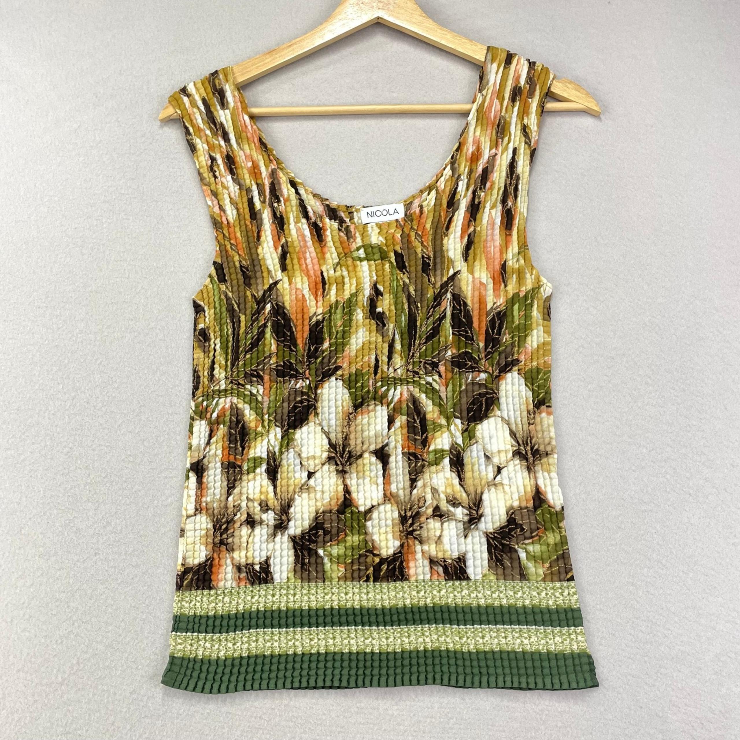 Vintage Y2K Nicola Tank Top Blouse Womens M Floral Satin Textured Slinky
