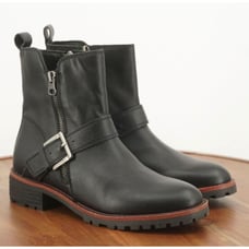 Blondo Womens Kiana Ankle Boots Booties Buckle Strap Black leather Lug Sole 6.5M