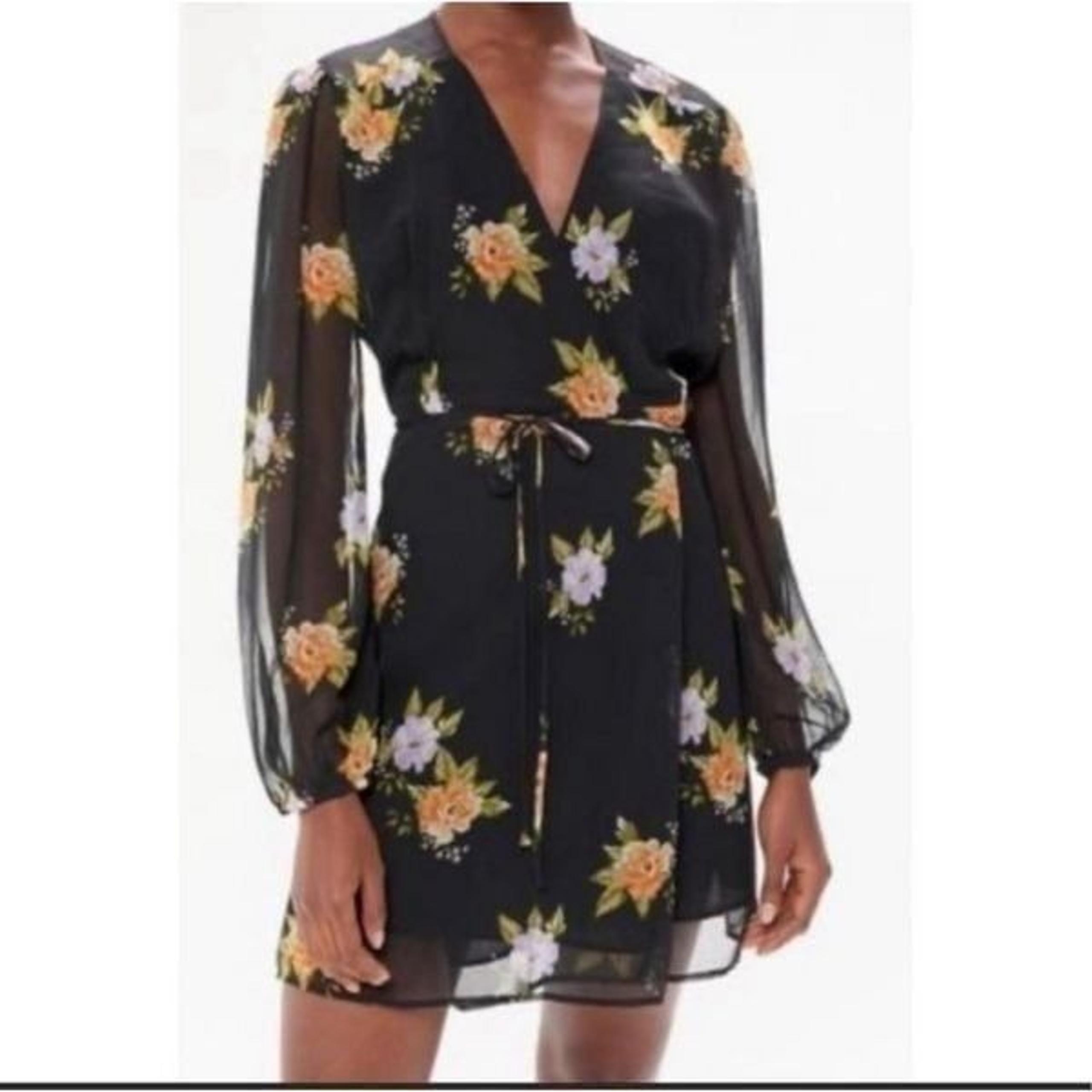 Urban Outfitters Bleecker black floral semi sheer wrap dress
