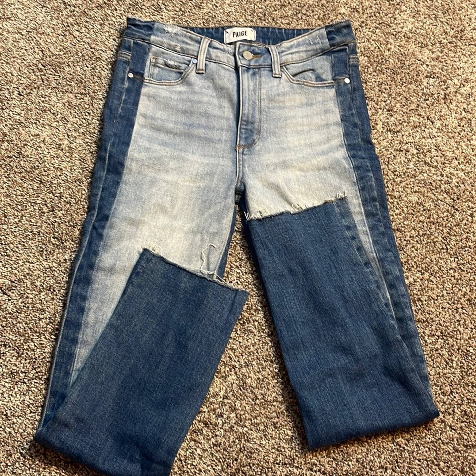 PAIGE jeans Huxton slim high-rise raw hem two-tone jeans size 27 4