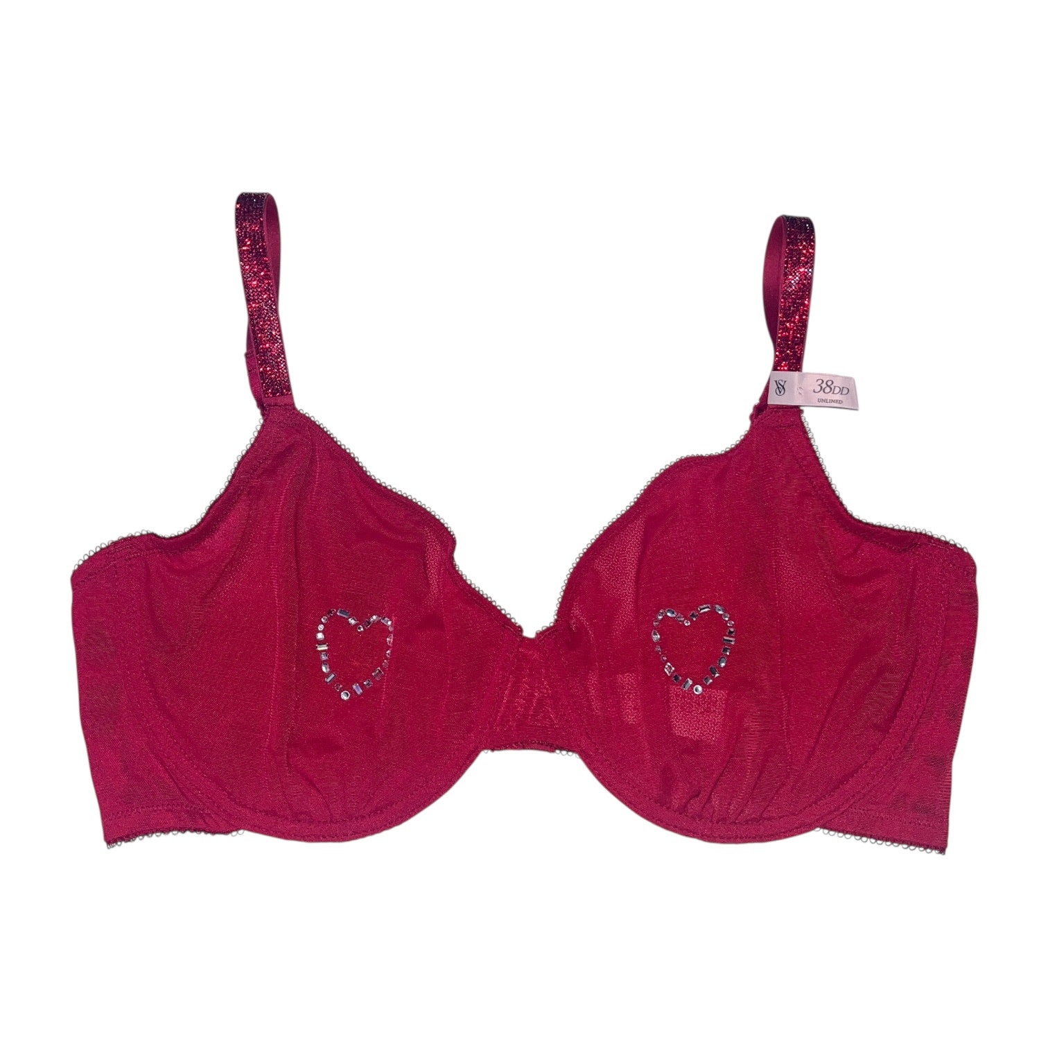 Victoria's Secret Shine Unlined Low-Cut Demi Bra Hearts Red Lacquer Size 38DD