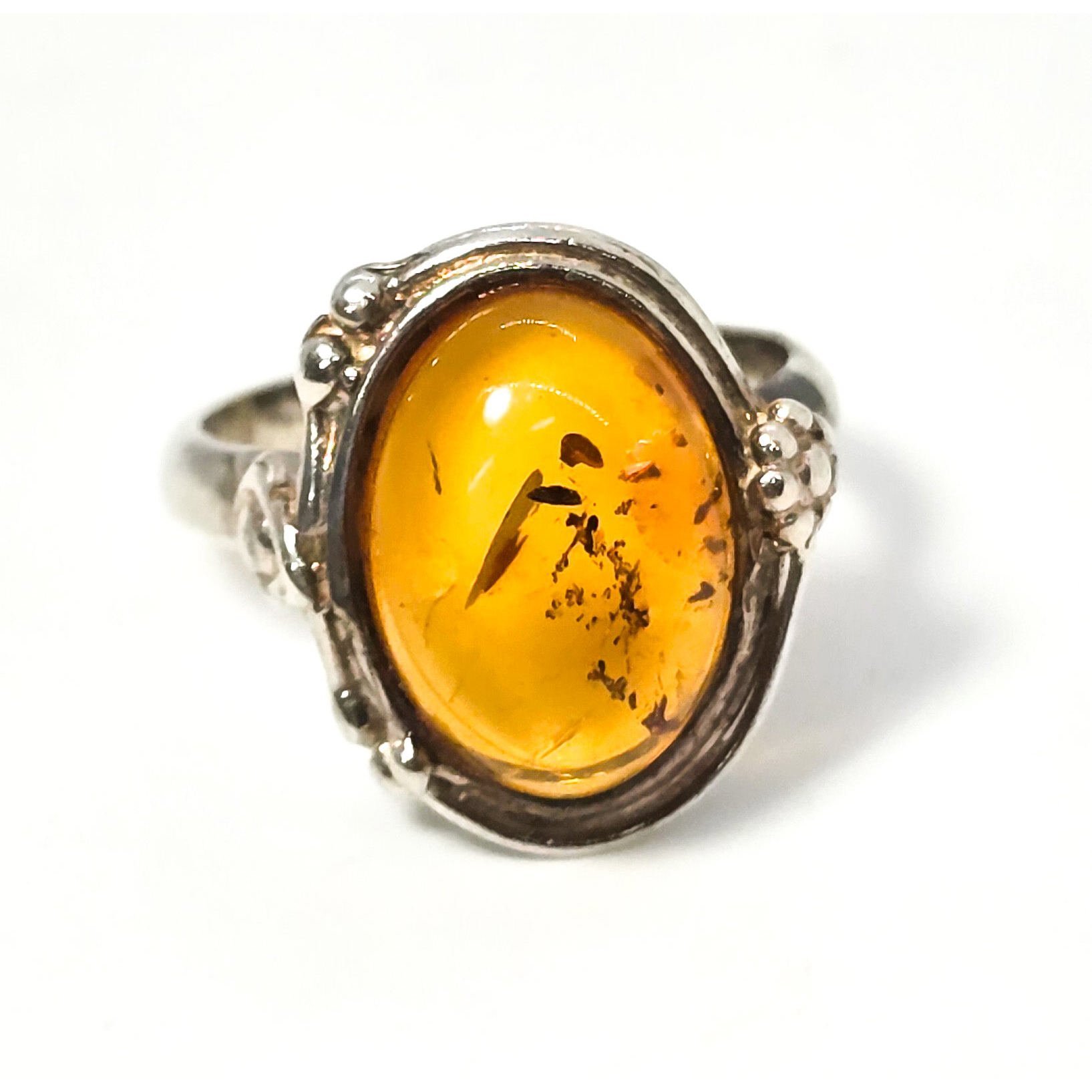 Baltic Amber Large vintage Polish sterling silver ring size 6.5