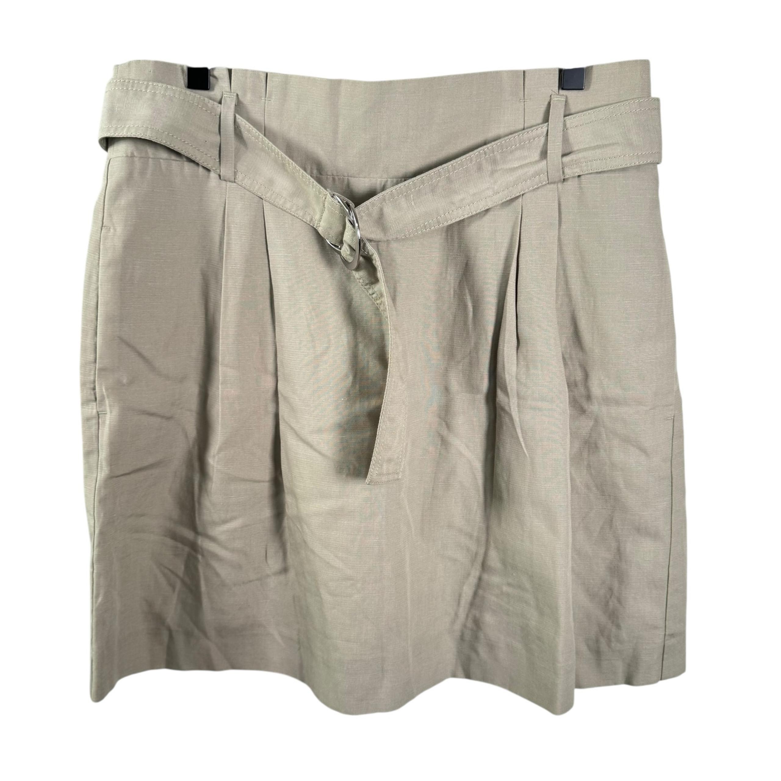 Ann Taylor Women Green Mid Rise Pockets Linen Back Zip Belted Mini Skirt Size 8