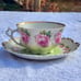 Antique MZ Austria Pink Rose Teacup and Saucer w/ Heart Shaped Handle Gold Trim