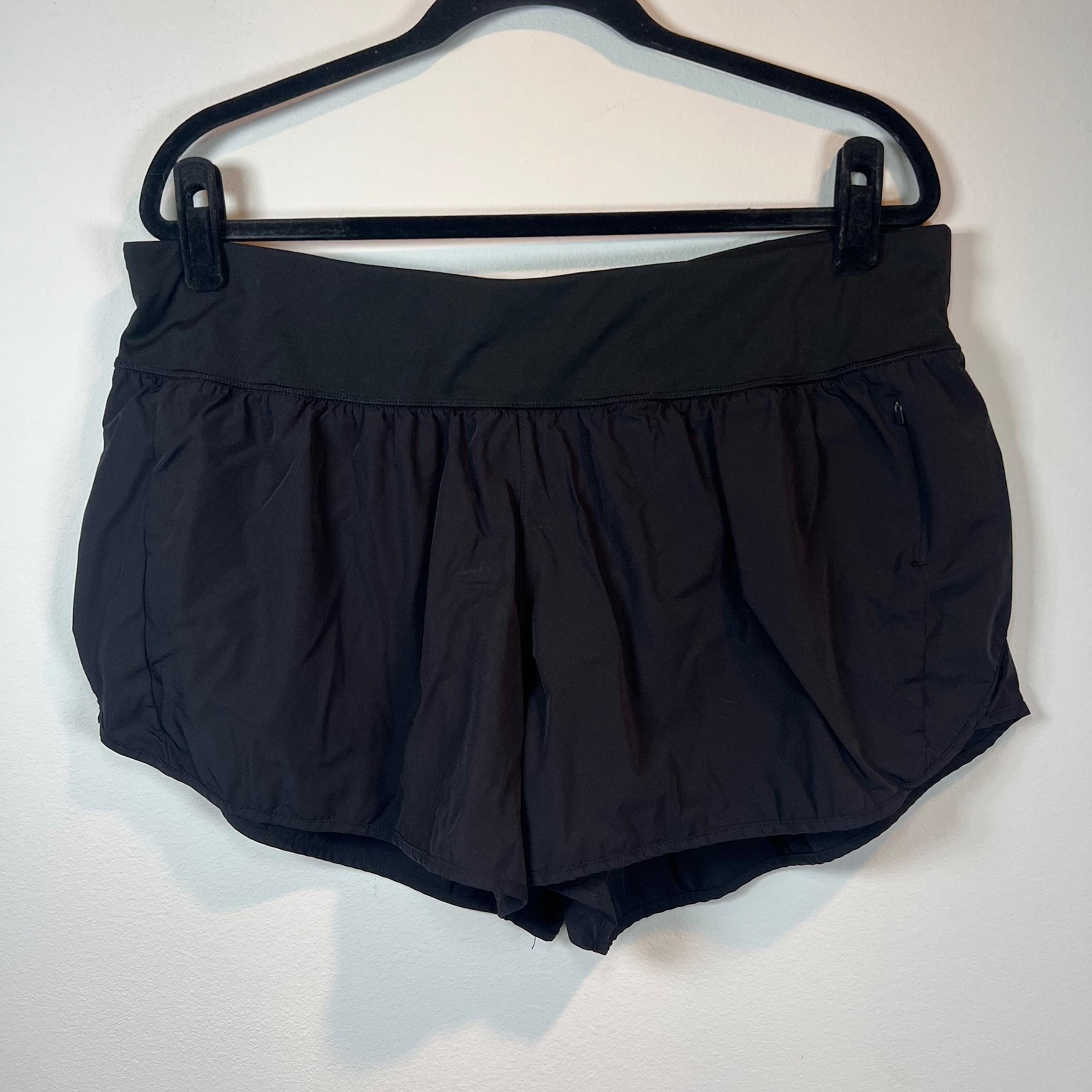 Ododos Womens Nylon Athletic Running Shorts Black Pull On Brief Lined Gym Sz 2XL