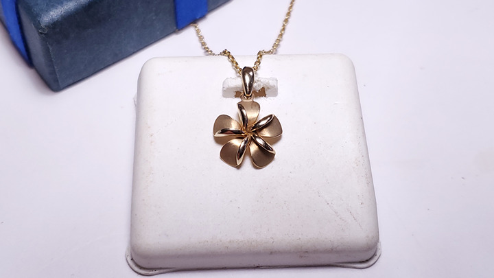 Estate Periwinkle style Flower 14Kt Yellow Gold 18" anchor chain Necklace #22206