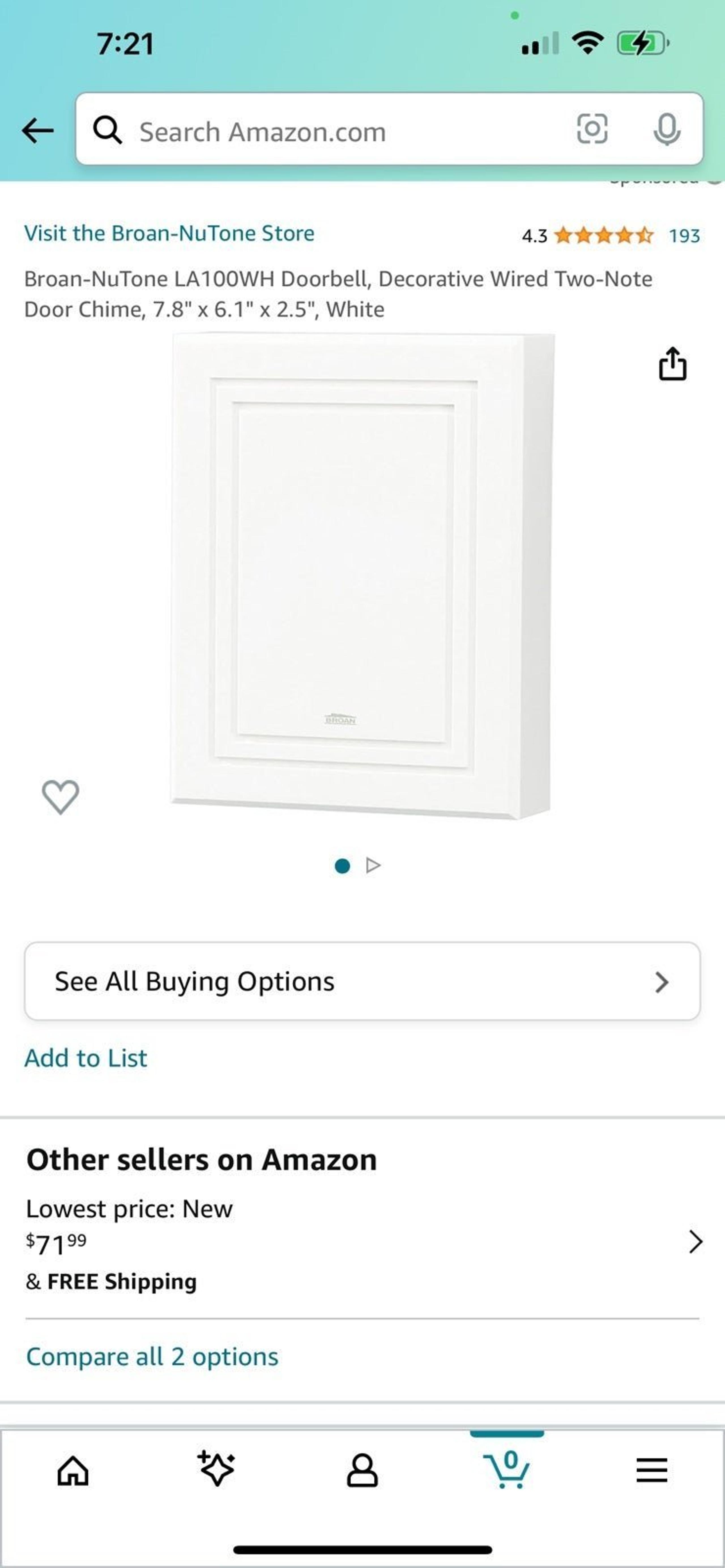 Broan-NuTone LA100WH Doorbell, Decorative Wired Two-Note Door Chime, 7.8" x 6.1"