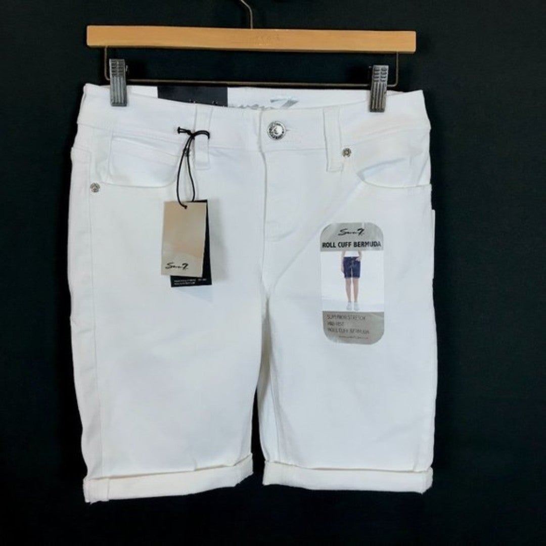NWT Womens Size 4 Seven7 White Roll Cuff Bermuda Jean Stretch Denim Shorts