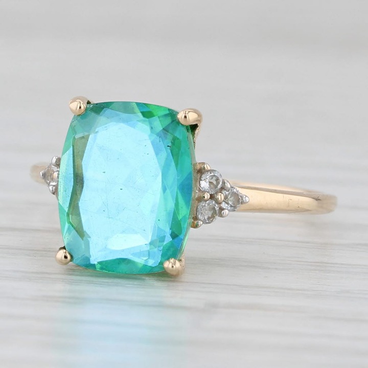 Blue Green Lab Created Quartz Glass Doublet Topaz Ring 14k Yellow Gold Size 7