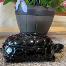 Vintage Black Glass Turtle Pattern Covered Cigarette Box