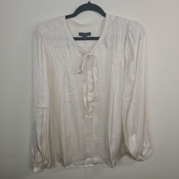 J. Crew Featherweight Satin Tie Neck Top in Antique White
