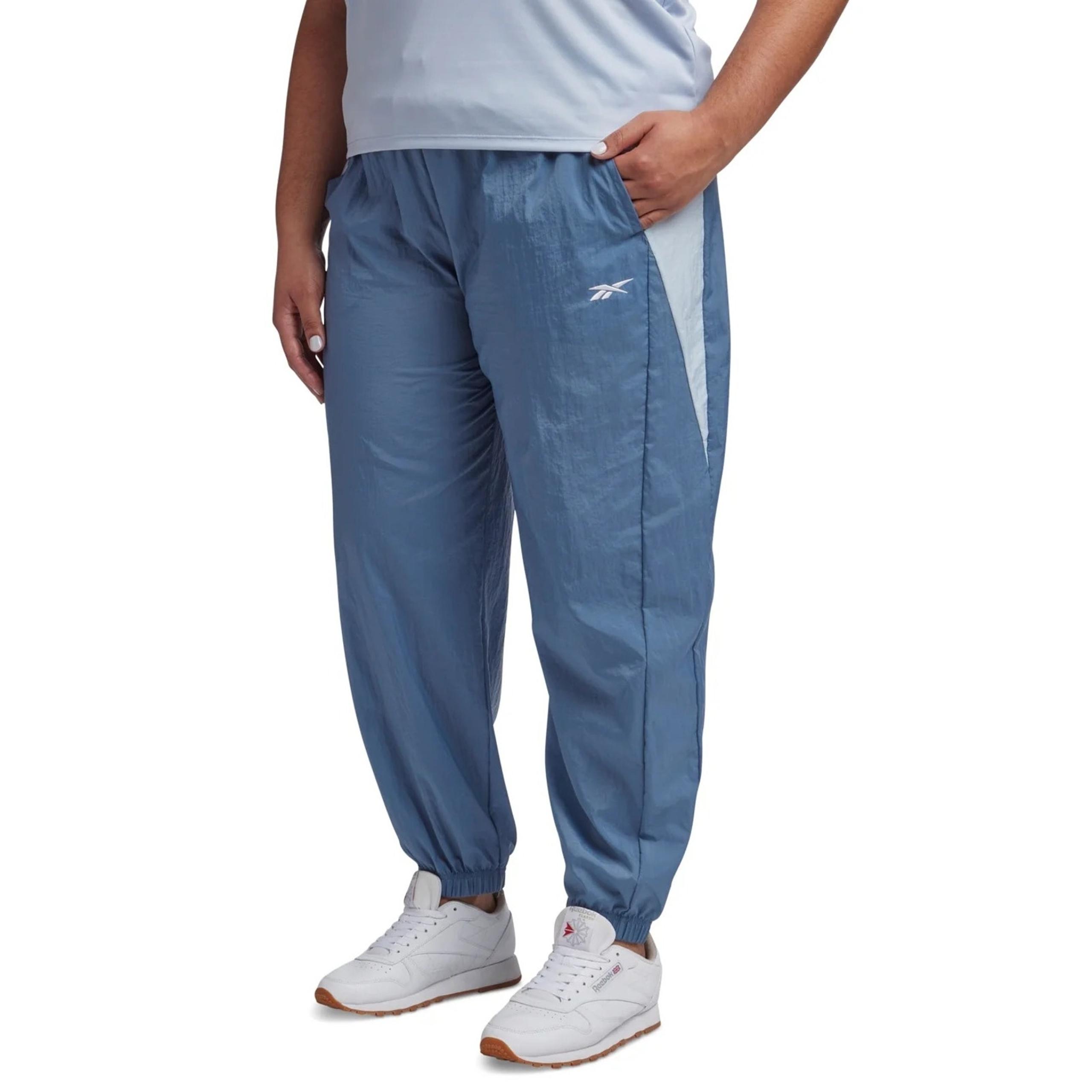 Reebok Women Woven Crinkle Jogger Pants Size 1X/16W Colorblocked Blue Slate
