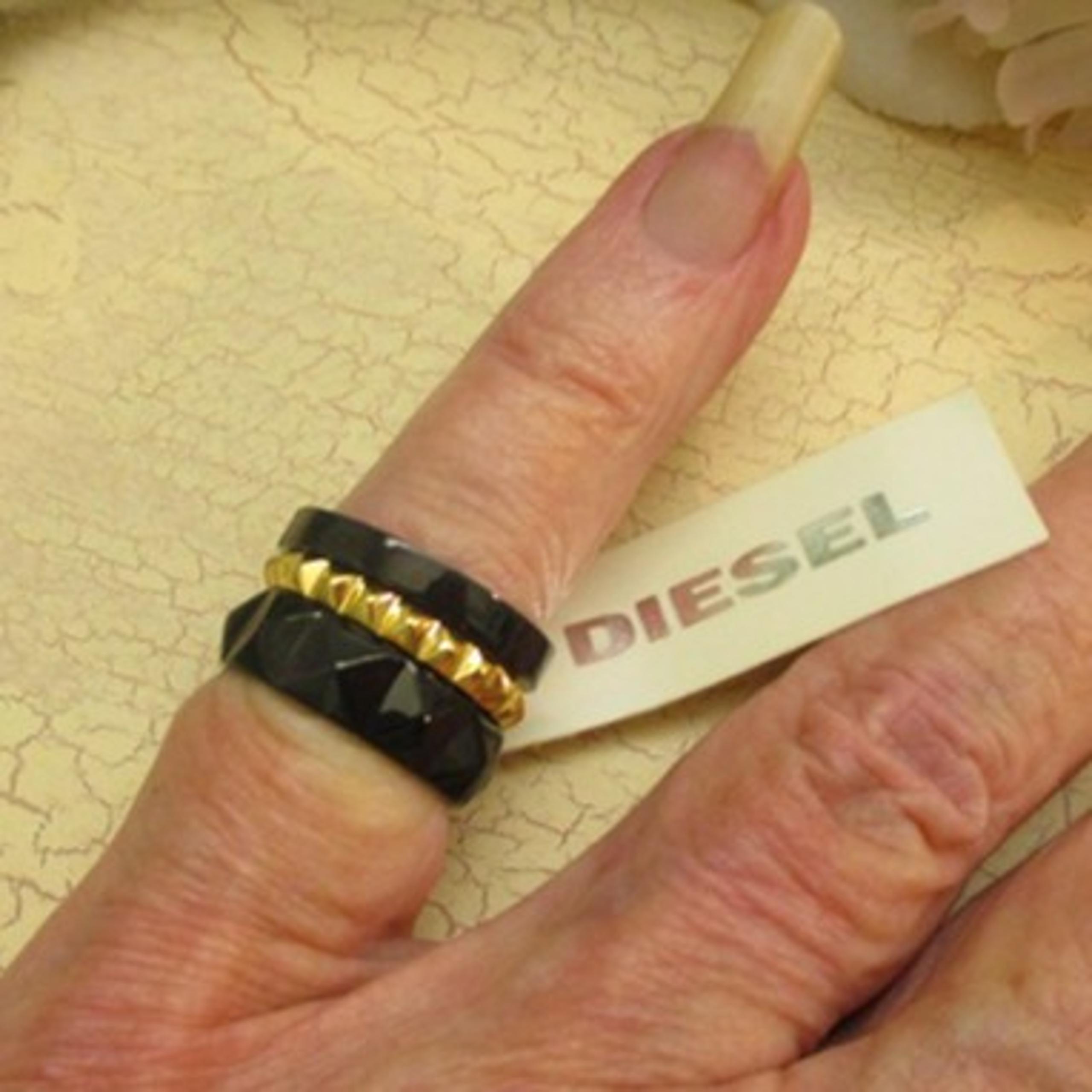 DIESEL Black Gold Stack Rings Unisex~ Designer Signed Steel Three Ring Set