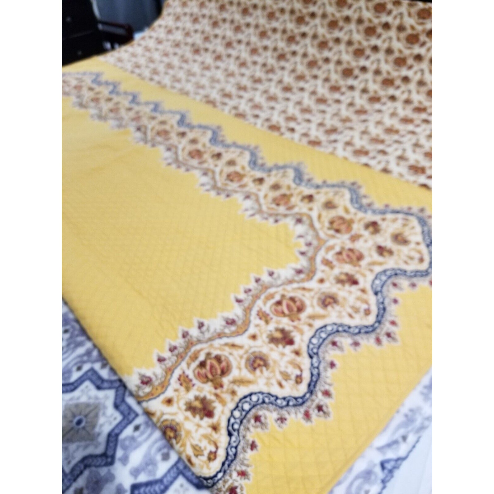 Beautiful Machine Quilted 70 x 90 Harvest Gold Reversible Bead Spread