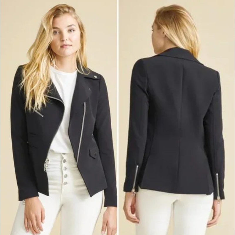 Veronica Beard Hadley Moto Scuba Jacket Size 0 Black Dickey Compatible